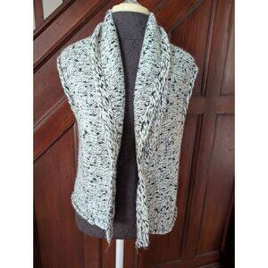 Loft Black White Speckled Knit Shawl Collar Sleeveless Sweater Vest M Wool
